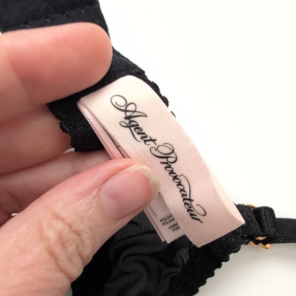 Agent Provocateur Black Mesh Balconette Bra Neon Trim Bows Size 32A Coquette‎ - Picture 5 of 6